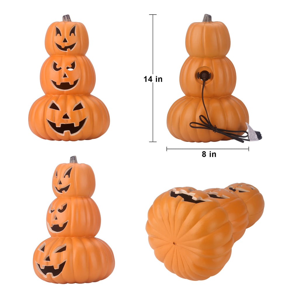 Gamexcel 21" LED Light-Up Jack O Lantern, Pre-lit Halloween Plastic Pumpkin Lights for Indoor/Outdoor Decoration - Angry Face