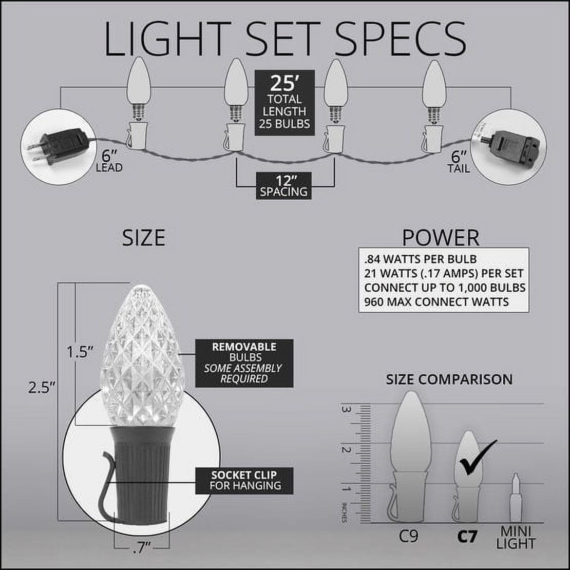 50 OptiCore LED Purple and Orange C7 String Lights with Shatterproof Bulbs for Halloween Displays Party Decoration, 50ft, Indoor Outdoor Black Wire