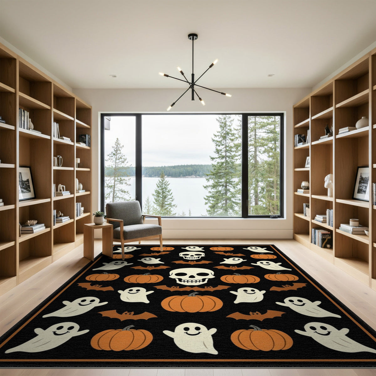 ODIKA 8'x10' Washable Area Rug Halloween Harvest Spirits Grinning Lantern Entrance Doormat Door for Living Room, Under Sectional, Family , Durable, Non-Slip