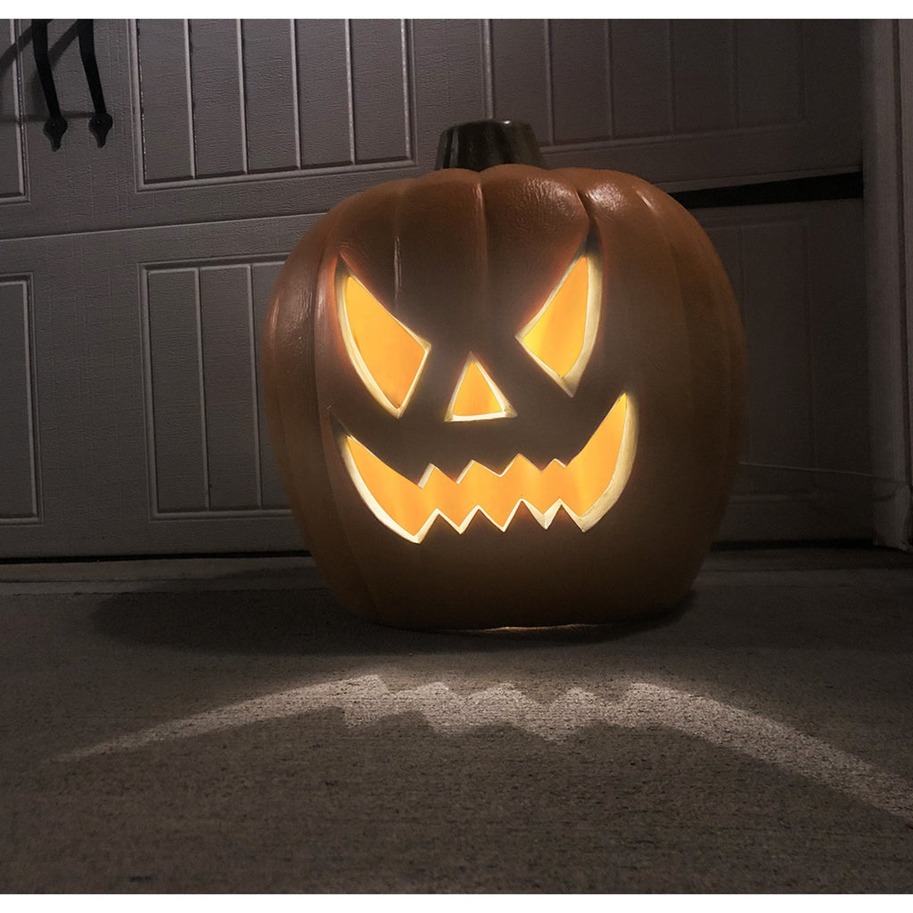 Gamexcel 21" LED Light-Up Jack O Lantern, Pre-lit Halloween Plastic Pumpkin Lights for Indoor/Outdoor Decoration - Angry Face