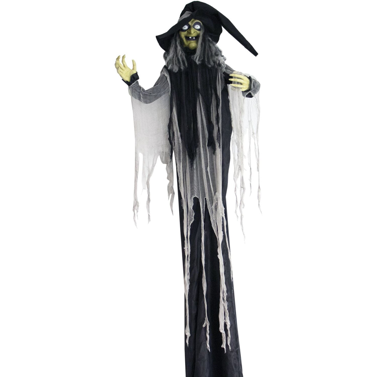 Haunted Hill Farm 6 ft Animatronic Talking Forest Witch with Movement and Lights for Scary Halloween Decoration, HHWITCH-44FLSA