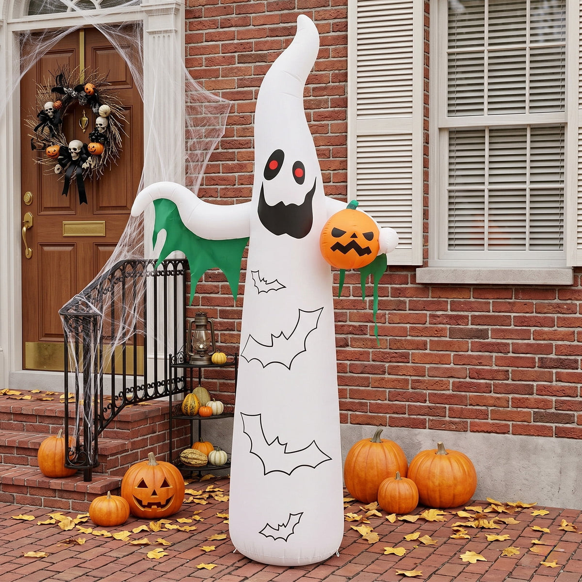 12ft Halloween Inflatable Ghost Bat Ornament with 4 LED Lights 82 String Lights