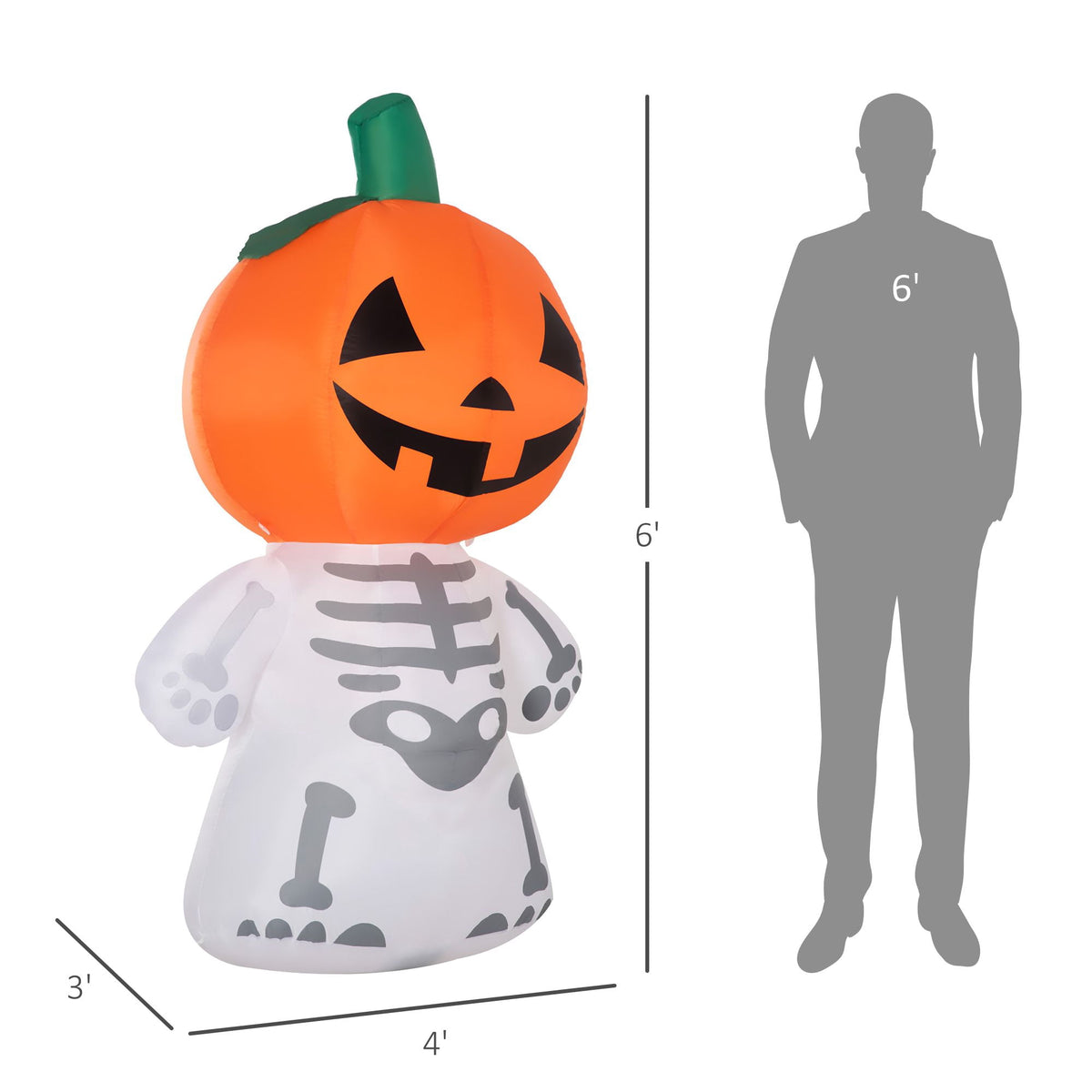 70.75IN Inflatable Skeleton Ghost with Pumpkin Head Rotating Colorful Light LED Halloween Yard Decor