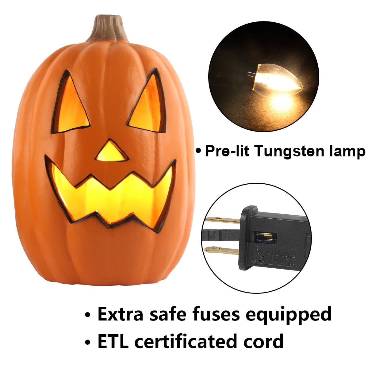 Gamexcel 21" Jack O Lantern Halloween Plastic Pumpkin Lights with Pre-lit LED Bulbs - Indoor/Outdoor Smile Face Decoration