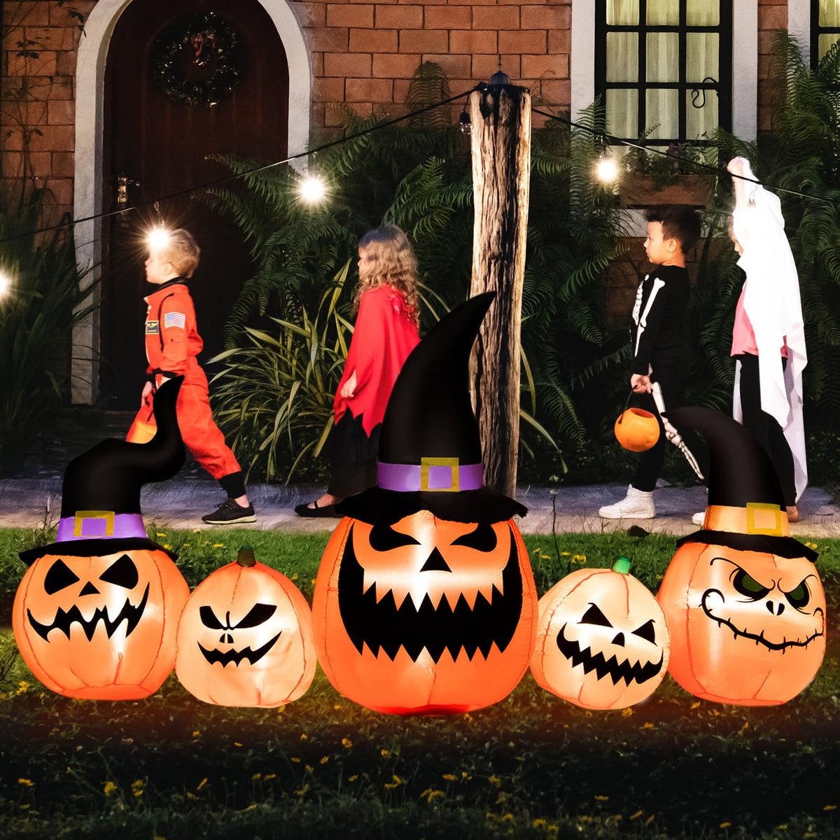 Patiojoy Long Inflatable Pumpkin Family Waterproof Halloween Yard Decoration with Built-in LED Lights Indoor & Outdoor Halloween Decor
