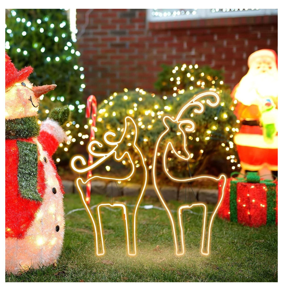 LED Deer Christmas Decorations 42"+34.5" - Super Bright Warm White - Outdoor Holiday Decor with UL Adapter & Waterproof Design