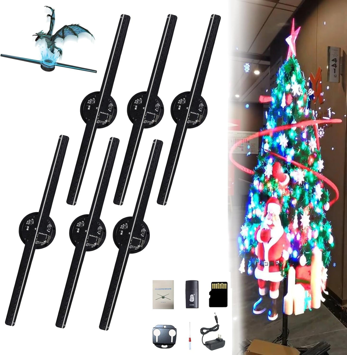 3D Hologram Led Fan Projector, Hologram Fan, 16.5" Holographic Fan with Remote WiFi, for Shop, Bar, Christmas, Halloween Party Advertising Display Events (1 Set)