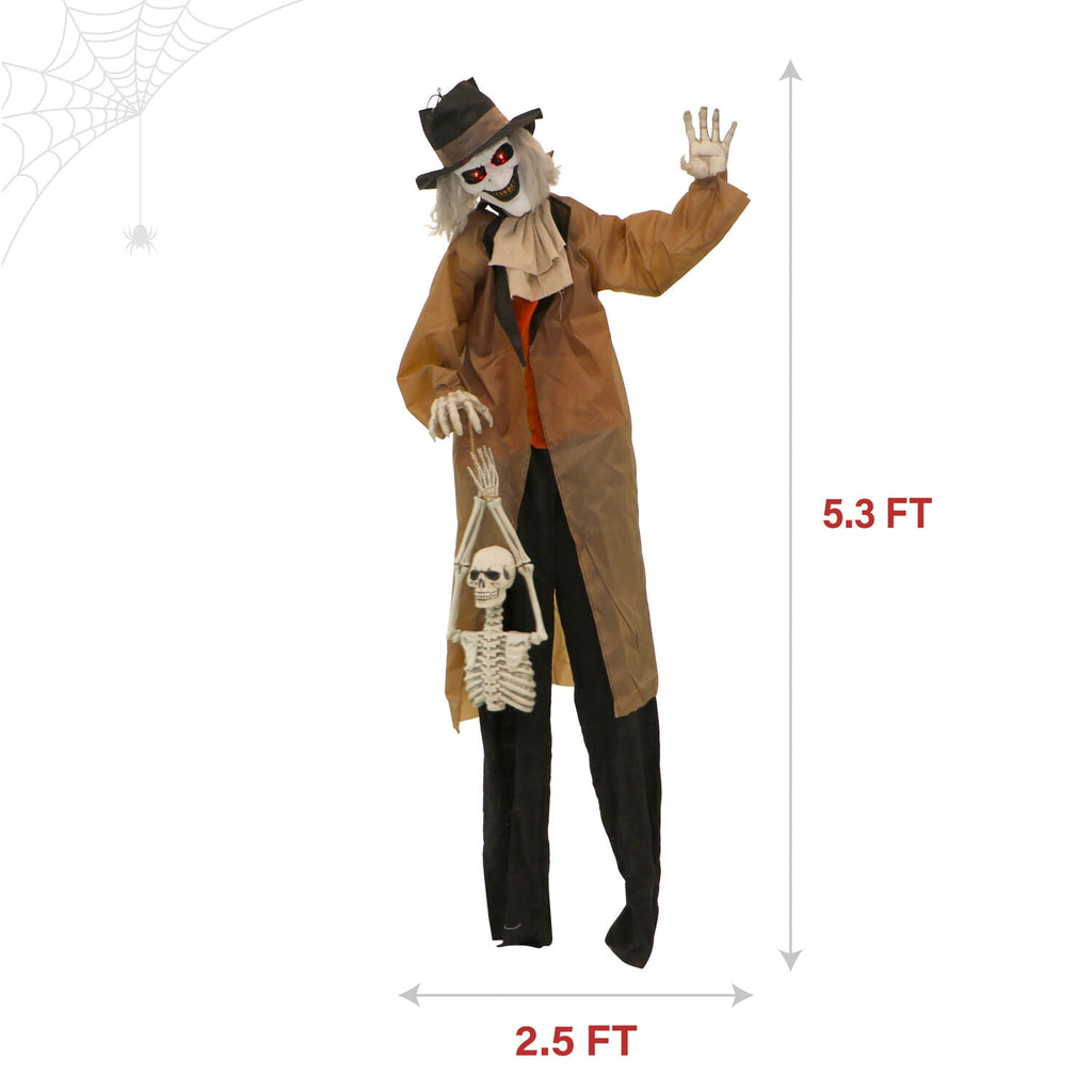 Haunted Hill Farm 5.25 ft Jebediah Bones Animatronic Gravekeeper, Indoor or Covered Outdoor Halloween Decor, Red LED Eyes, Battery-Operated, HHGRVKPR-1FLSA