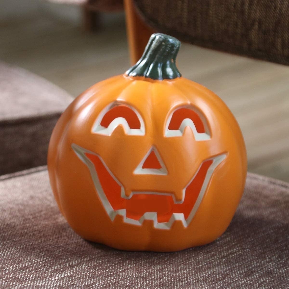 Gamexcel 21" LED Light-Up Jack O Lantern, Pre-lit Halloween Plastic Pumpkin Lights for Indoor/Outdoor Decoration - Angry Face