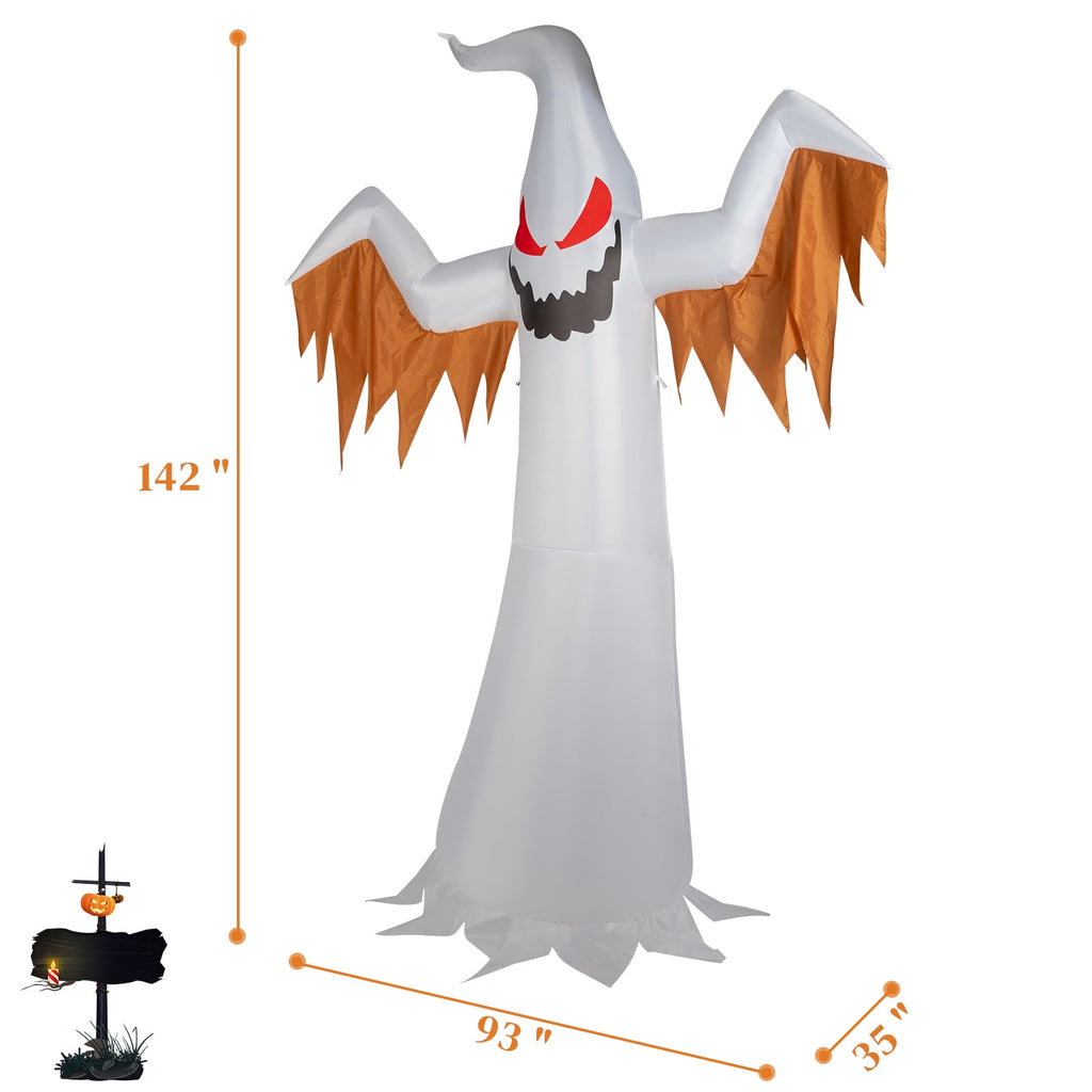 12ft Halloween Inflatable Scary Ghost with Flames and Flashing Red Eyes