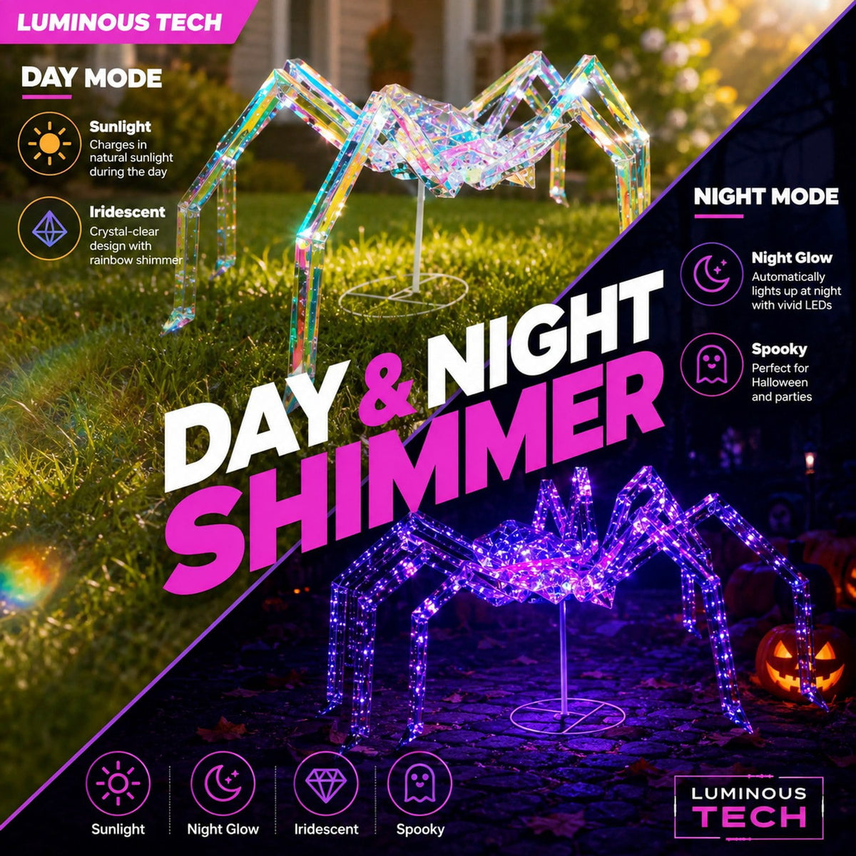 Prelit Iridescent Halloween Spider 340 Purple LED Lights 3 ft