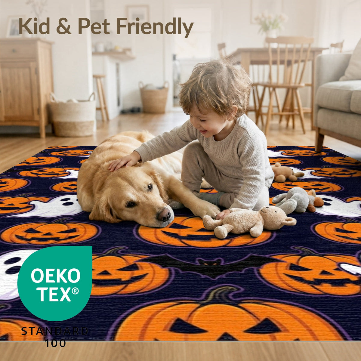 ODIKA Halloween October Phantom Gourd Flying Creature Fiber Doormat Stain Resistant Low Profile for Dorm Room, Small Living Apartment