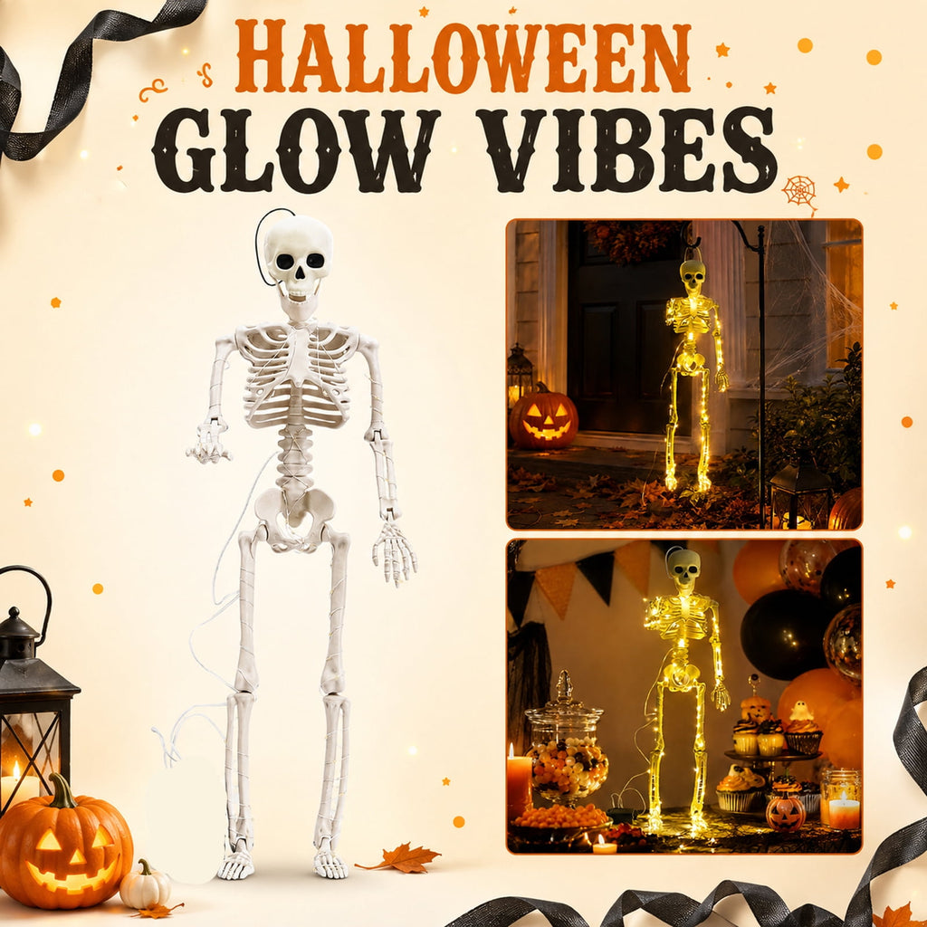 Skeleton Decoration 39 Inch Posable Led Halloween Prop for Indoor and Outdoor Holiday Parties