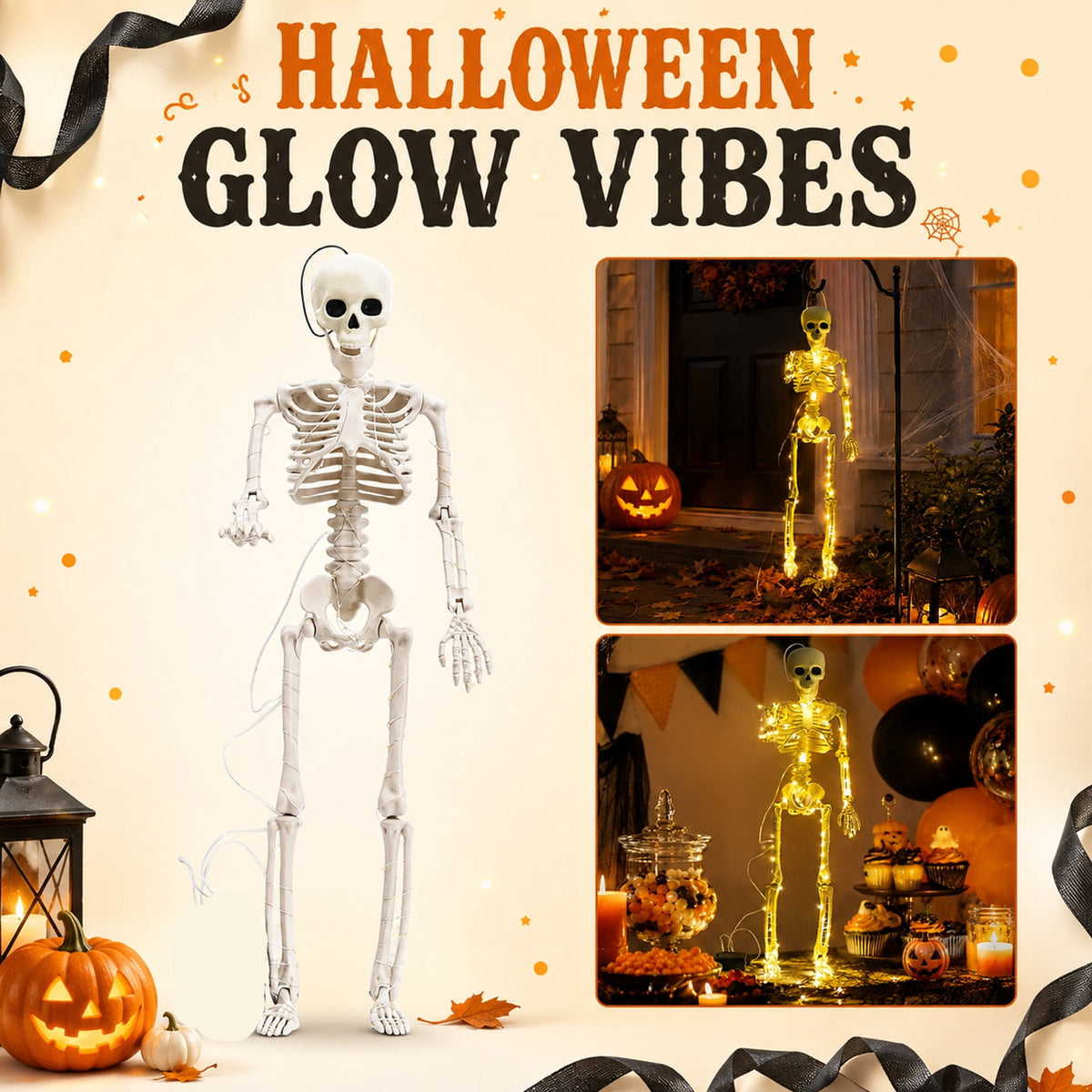 Skeleton Decoration 39 Inch Posable Led Halloween Prop for Indoor and Outdoor Holiday Parties