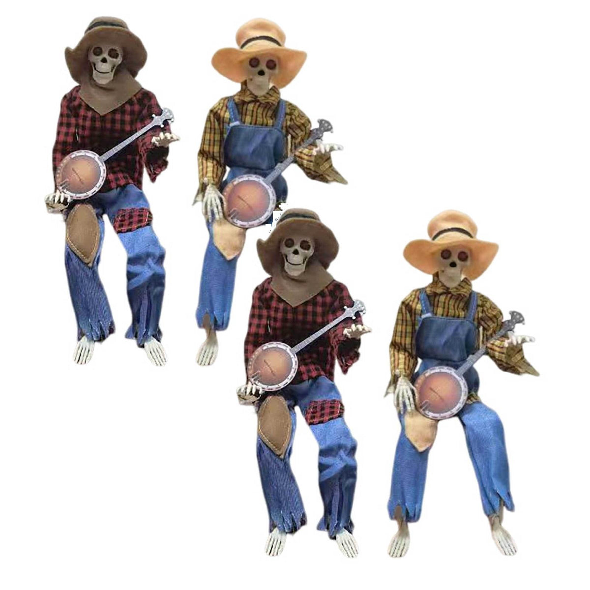 4Pcs Halloween Decorations Activate Music Multilingual Skeleton Halloween Autumn Interior Decoration Photos Props Photos Props Desktop Ornament 5.1"X4.3"X2"