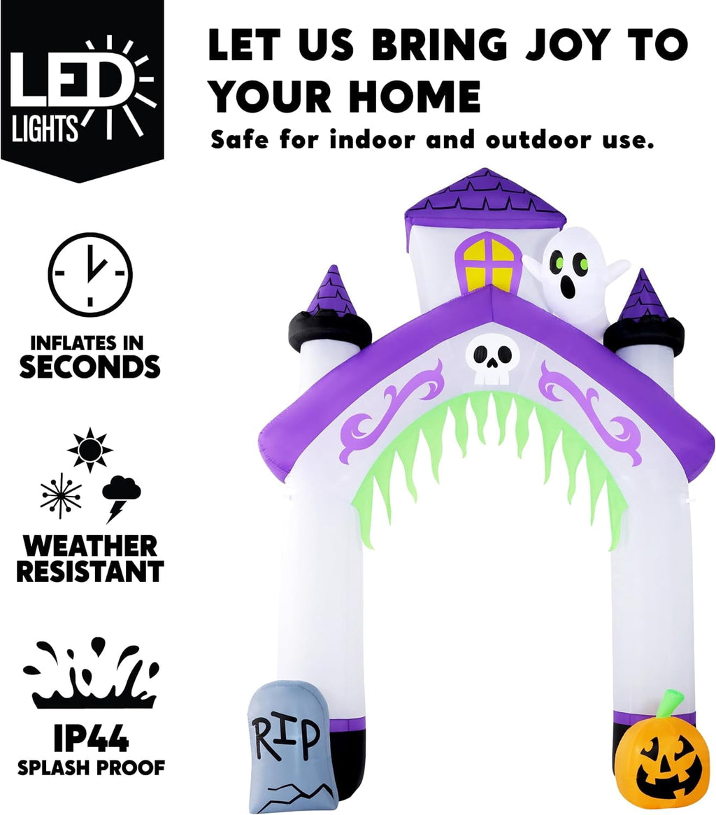 Joyfy 8 ft Halloween Inflatable Pumpkin Archway Outdoor Decoration,Blow Up Arch Decor for Yard with Build-in LED Lights for Yard,Garden & Party