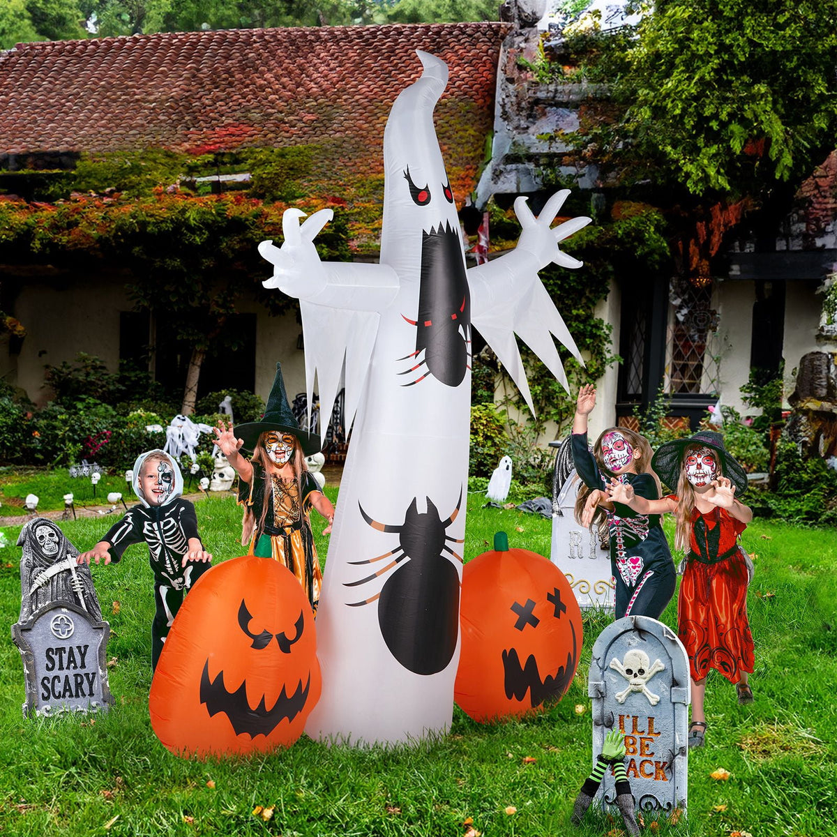 11.8FT Halloween Inflatable Ghost Spider Pumpkin Decoration with LED Lights for Yard Garden Party