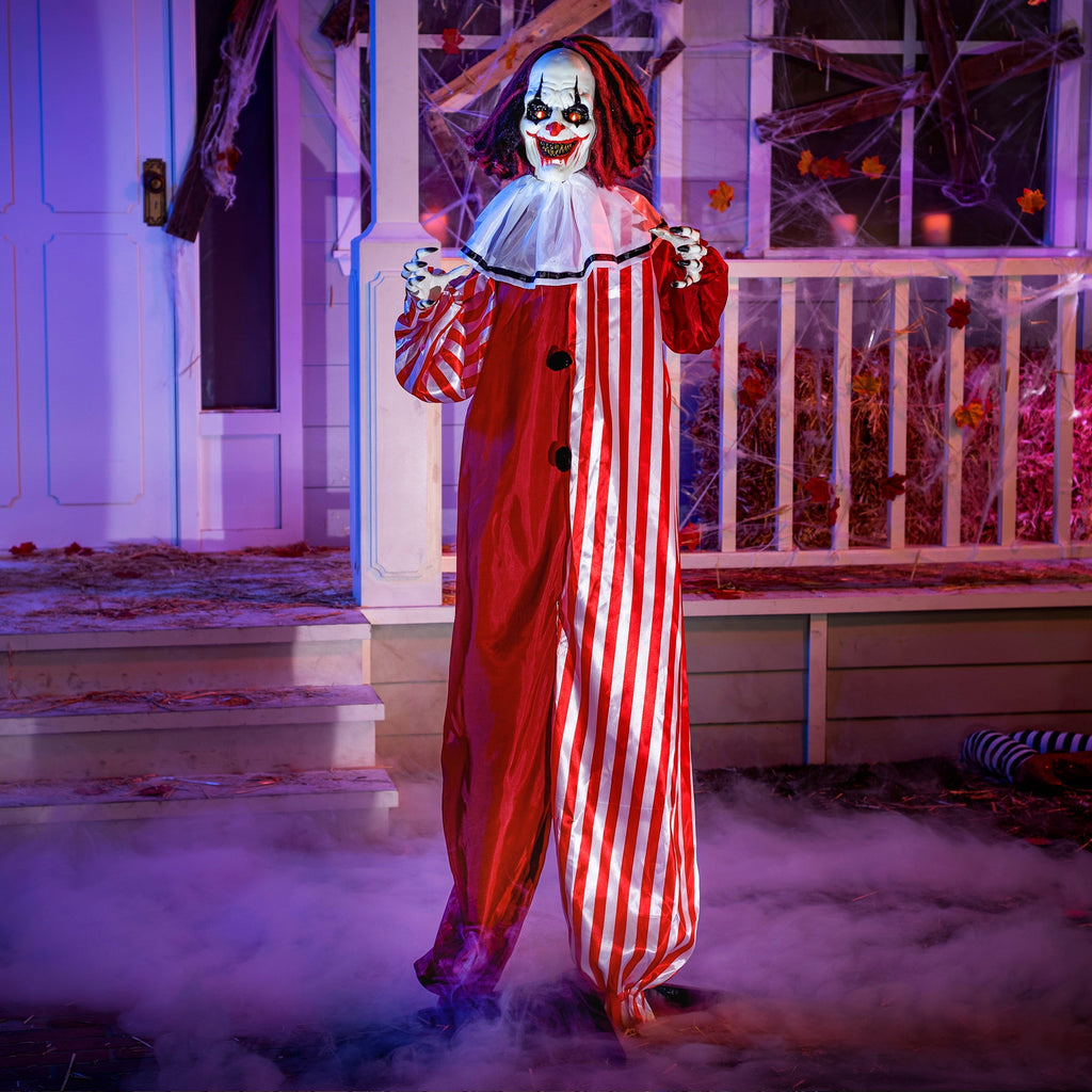 Joyfy 67"(5.6ft) Standing Grim Reaper with Chain, Large Halloween Decorations Outdoor, Life Size Animatronics Skelton, Sound-Actived Party Decor with Creepy Sound & LED Eyes, Scary Haunted House Prop