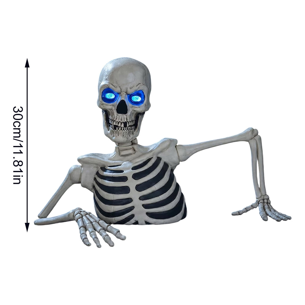 Ground Breaking Skeleton with LCD Eyes, Halloween Ground Breaking Dynamic Skeleton, Adjustable Joint Resin Halloween Decoration, Outdoor Static Cemetery Scene Layout Ornament
