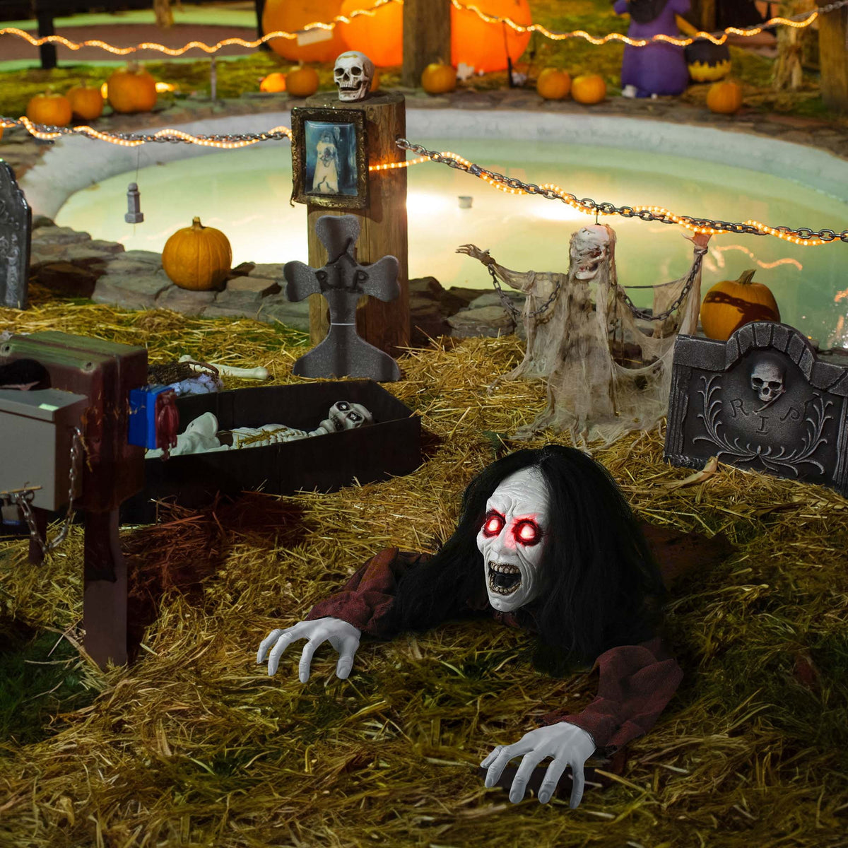 Yescom 15" Animated Halloween Tombstone & Half Skeleton with 8" Crawling Baby Zombie 2026