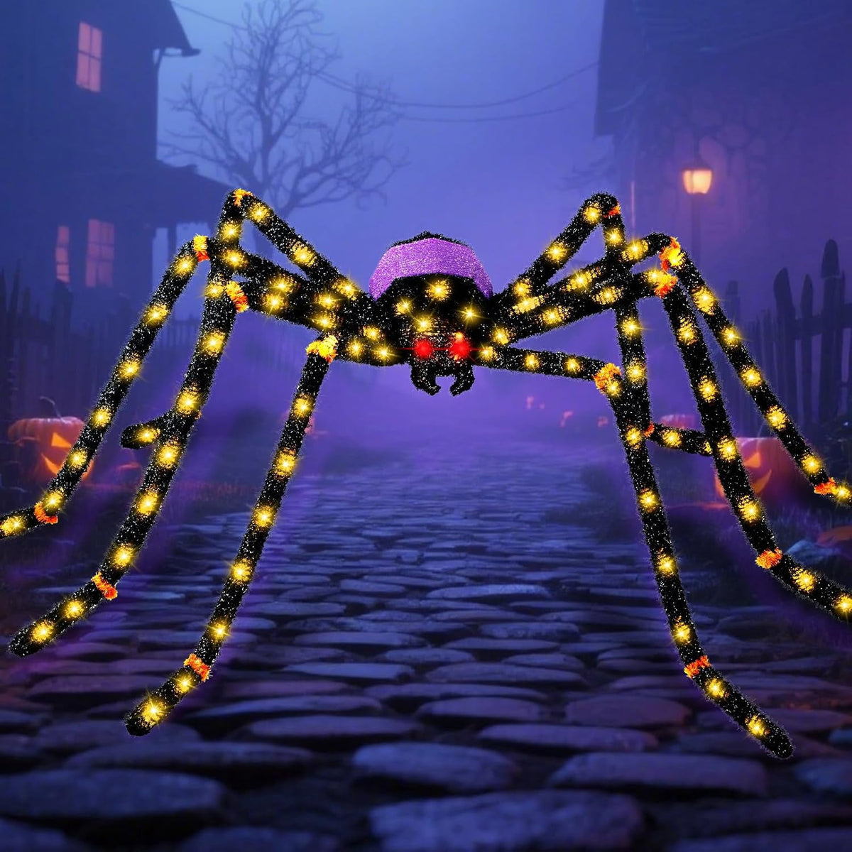 5.5FT Giant Spider Halloween Decorations with 100LED, Pre-Lit Scary Spider