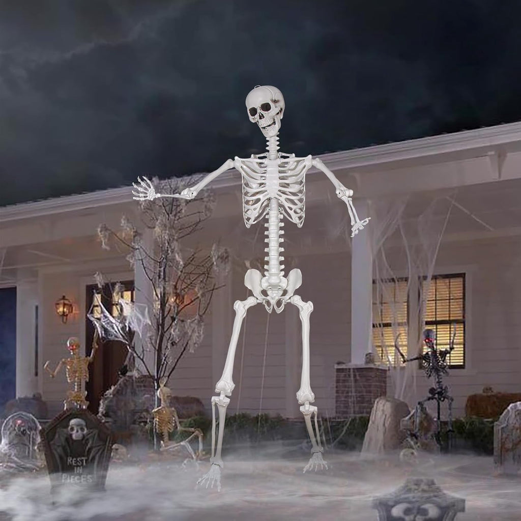 5.5ft Halloween Skeleton, Tall Outdoor Skeleton with Full Body Posable Joints, Scary Plastic Large Skeleton for Halloween Haunted House Spooky Scene Decorations