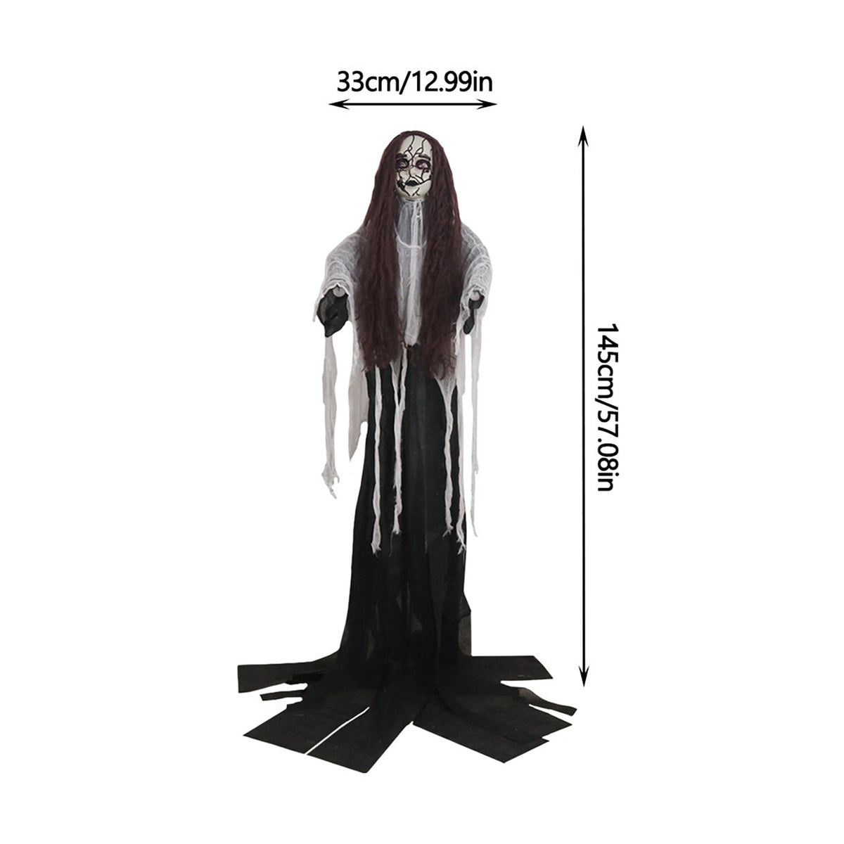 Scary Ghost Bride Halloween Ornament with Sound, Battery Operated Animated Skeleton Decoration for Haunted House Prop