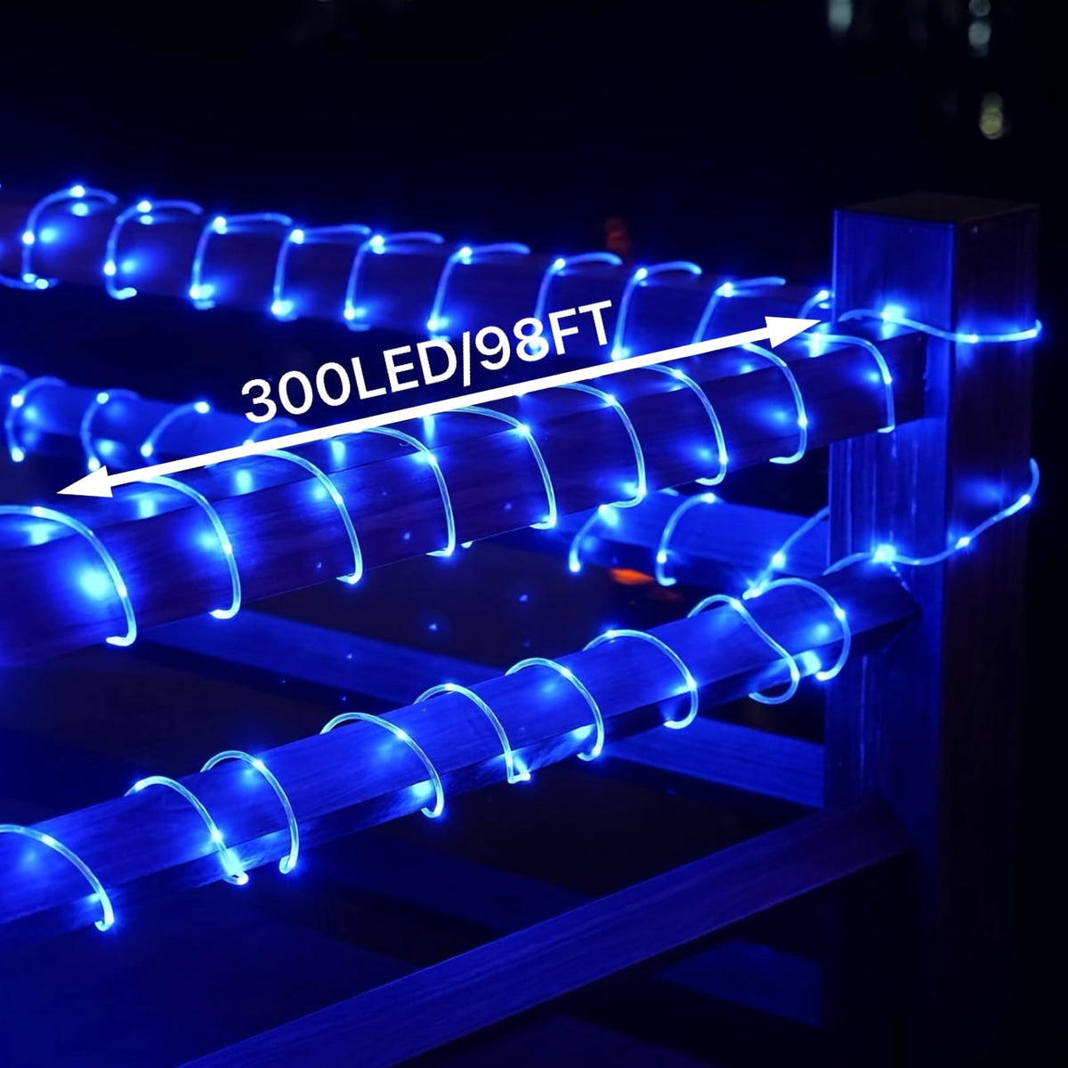 98FT 300 LED Solar Rope Lights, Multi‑Color 8 Lighting Modes, Solar Powered String Lights with 800mAh Battery & Removable Solar Panel, Outdoor Decor Light for Patio, Porch, Camping, Holiday Party