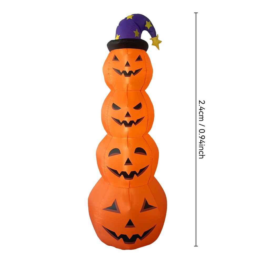 8FT Halloween Inflatable Pumpkin Decoration, Stacked Pumpkin Tower with Wizard Hat and LED Lights, Waterproof Outdoor Yard Blow Up Decor for Front Porch Garden Party Haunted House Display