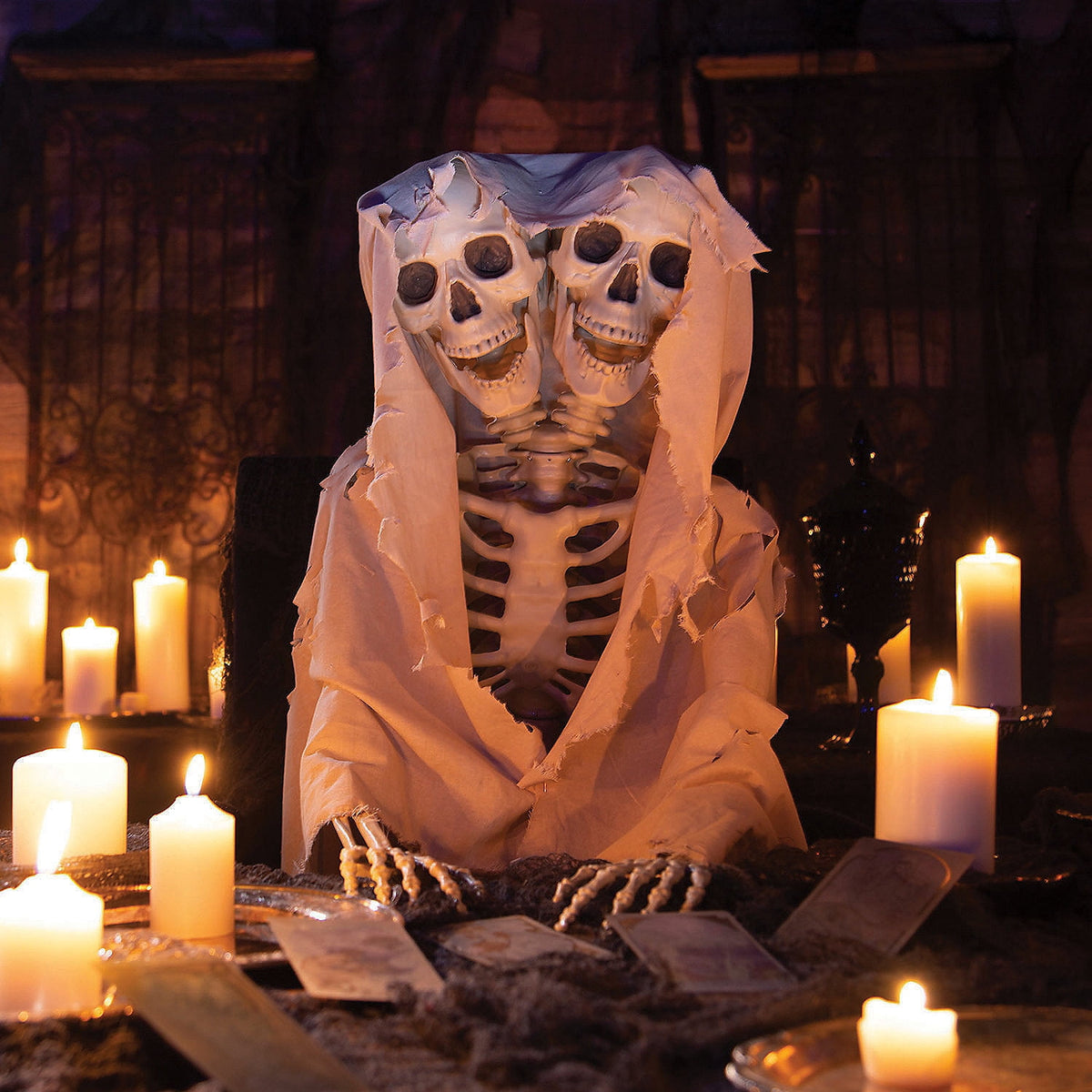 Bulk Two-Headed Life-Size Posable Skeleton Halloween Decorations - 3 Pc