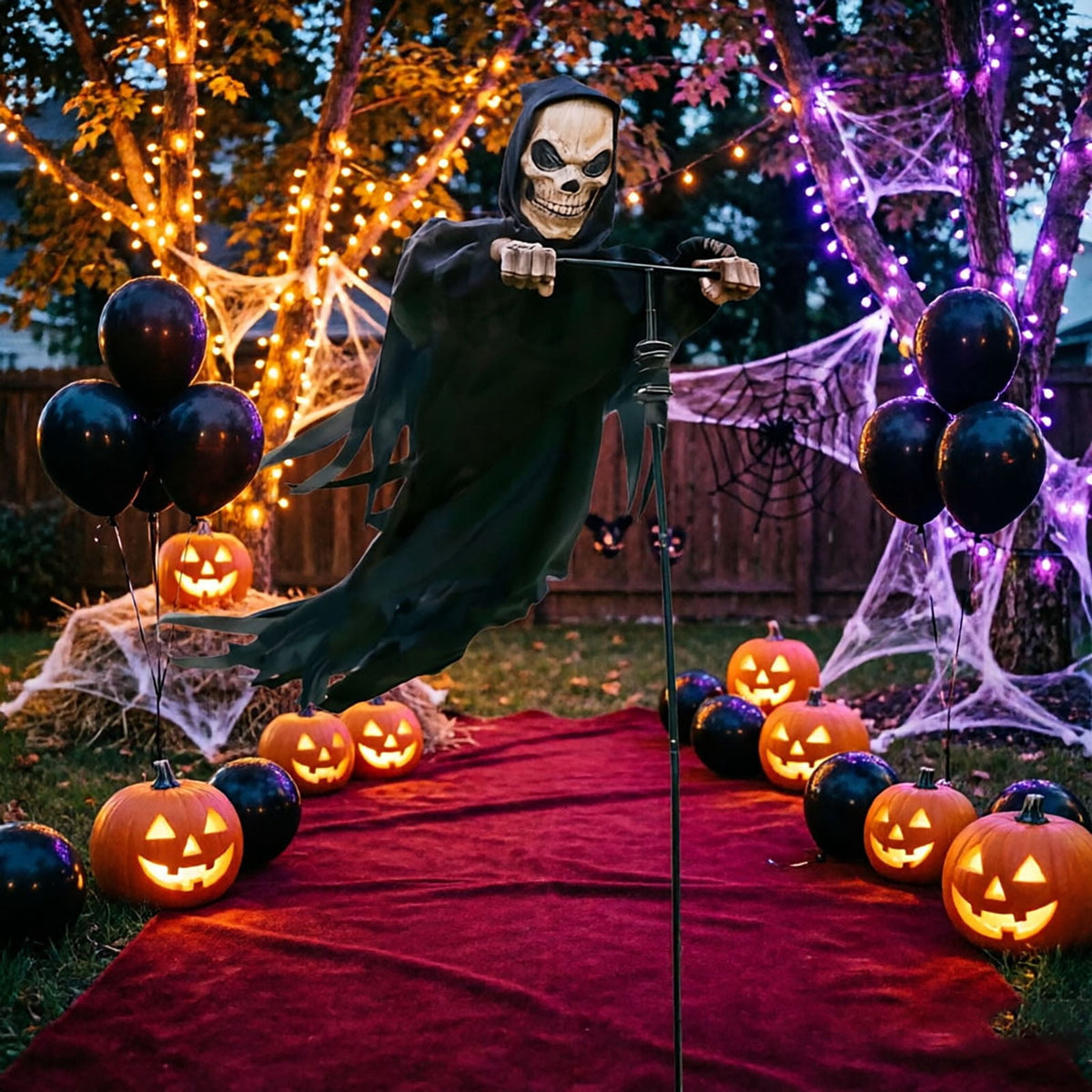 Halloween Ghost Robe Skeleton Mask Ground Stake Bird Repellent Outdoor Yard Lawn Decorative Ornament Set