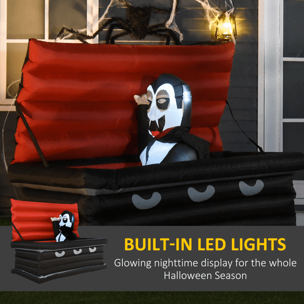 Halloween Inflatable Vampire & Coffin, LED Lights, 2 Air Blowers + Stakes/Tethers/Sandbags, for Indoor/Outdoor Yard/Party