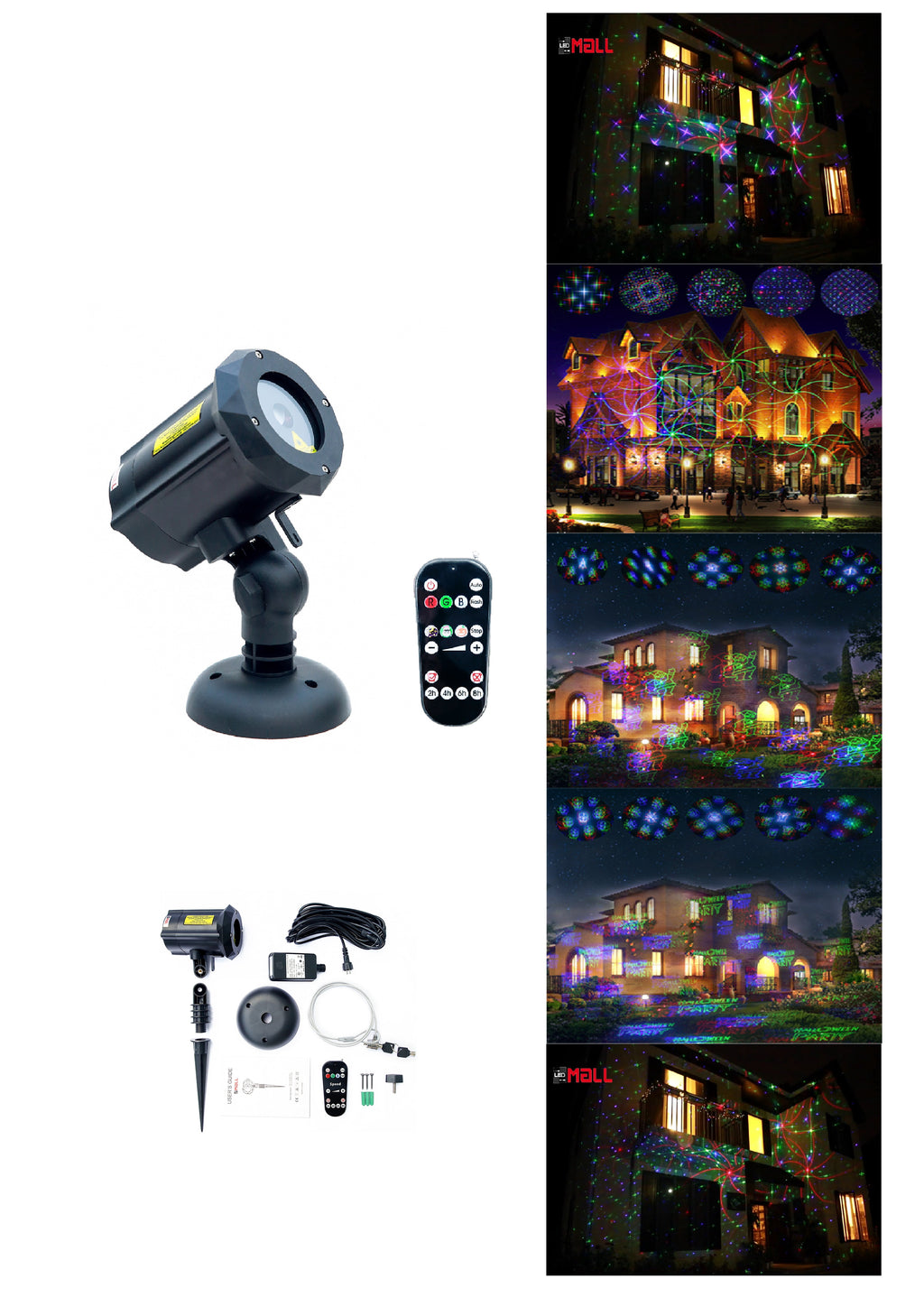 LEDMALL Motion Pattern Firefly 3 models in 1 Continuous 18 Patterns LEDMALL RGB Outdoor Laser Garden and Christmas Lights with RF remote control and Security kit