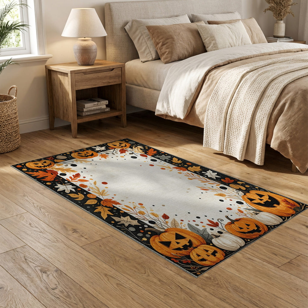 ODIKA Halloween Striped Pumpkin Ghost Farmhouse Welcome Fallc Door Pet Friendly & Kids Safe Play for Playroom, Bedroom, Reading Nook
