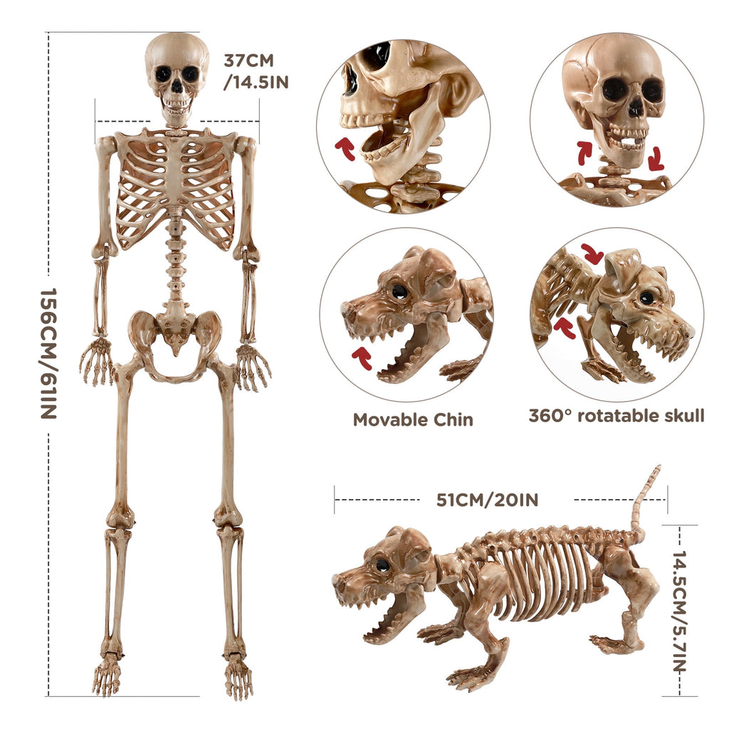 Ayieyill 5.4ft Halloween Skeleton Decorations, Weathered Posable Skeleton Decor for Halloween Decorations Outdoor Indoor