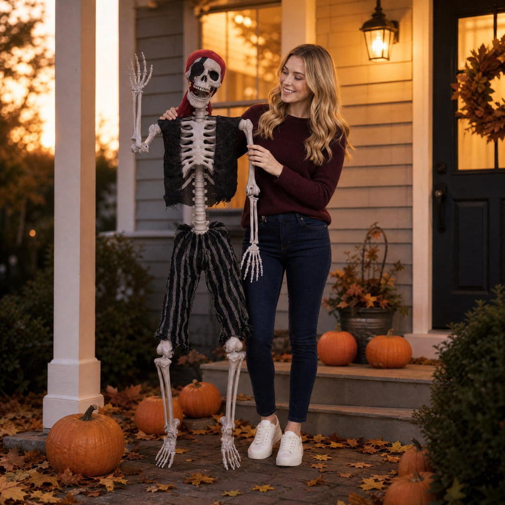 Skeleton 5 Foot Life Size Pirate Skeleton for Spooky Halloween Haunted House Party Indoor and Outdoor Decoration Props