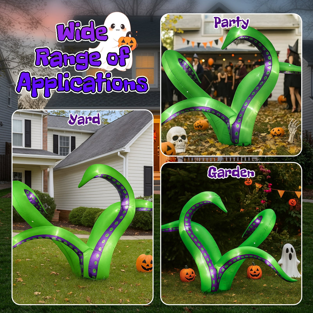 2 Pack Halloween Inflatable Octopus Tentacles Outdoor Decorations, Blow Up Hanging Decoration with Built-in LED Lights, Striking Window Decor for Halloween Party Outdoor Yard Garden Lawn Décor