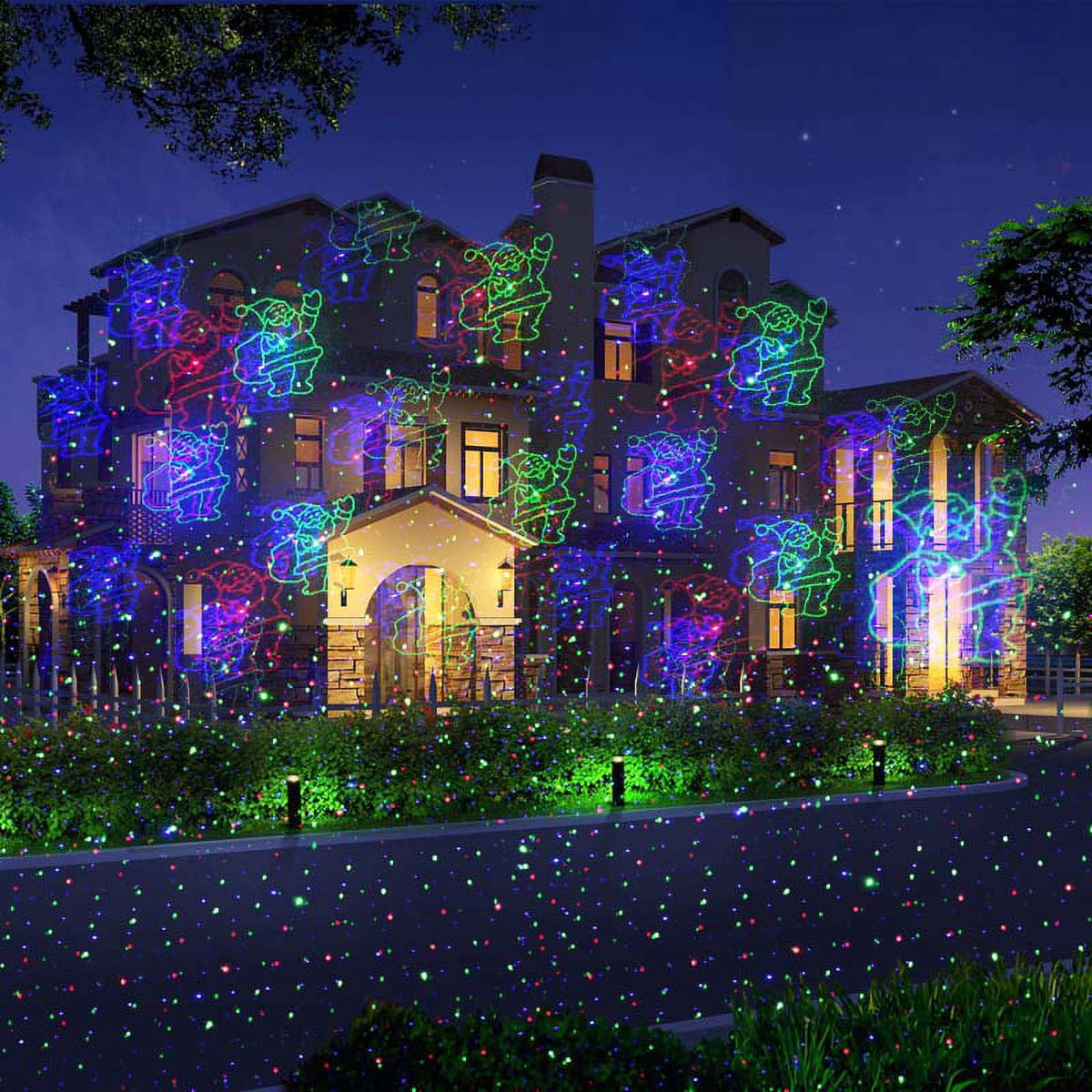 LEDMALL Motion Pattern Firefly 3 models in 1 Continuous 18 Patterns LEDMALL RGB Outdoor Laser Garden and Christmas Lights with RF remote control and Security kit
