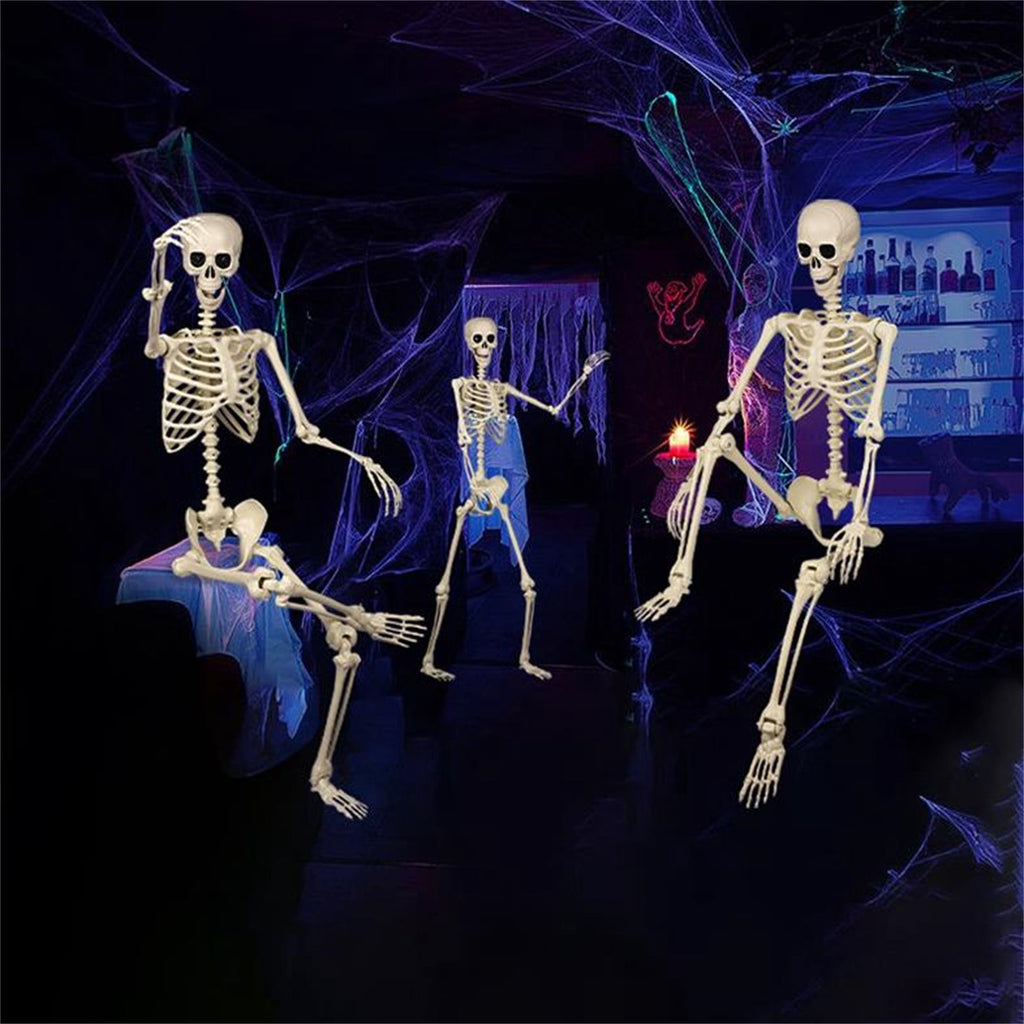 Posable Plastic Human Skeleton Prop 5.4FT Full Body Halloween Skeleton Decor with Movable Joints for Haunted House Yard Party Decoration