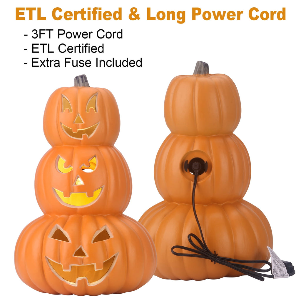 Gamexcel 21" LED Light-Up Jack O Lantern, Pre-lit Halloween Plastic Pumpkin Lights for Indoor/Outdoor Decoration - Angry Face