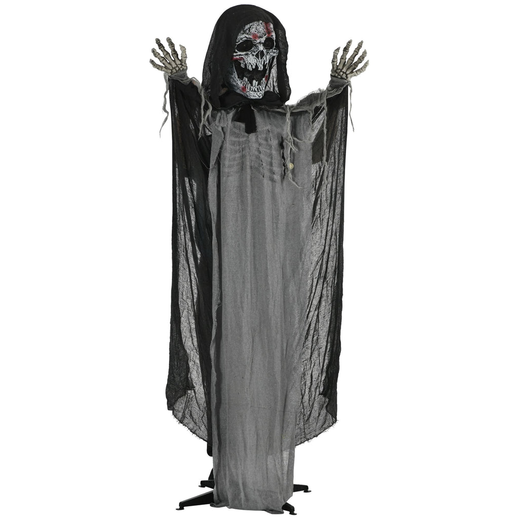 Halloween Decoration Animatronic Skeleton Witch, 74-Inch Motion Activated Outdoor Prop with Sound and Light, Grey Polyester