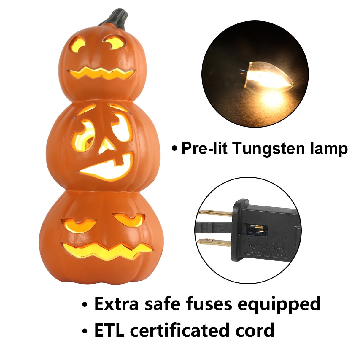 Gamexcel 21" Jack O Lantern Halloween Plastic Pumpkin Lights with Pre-lit LED Bulbs - Indoor/Outdoor Smile Face Decoration