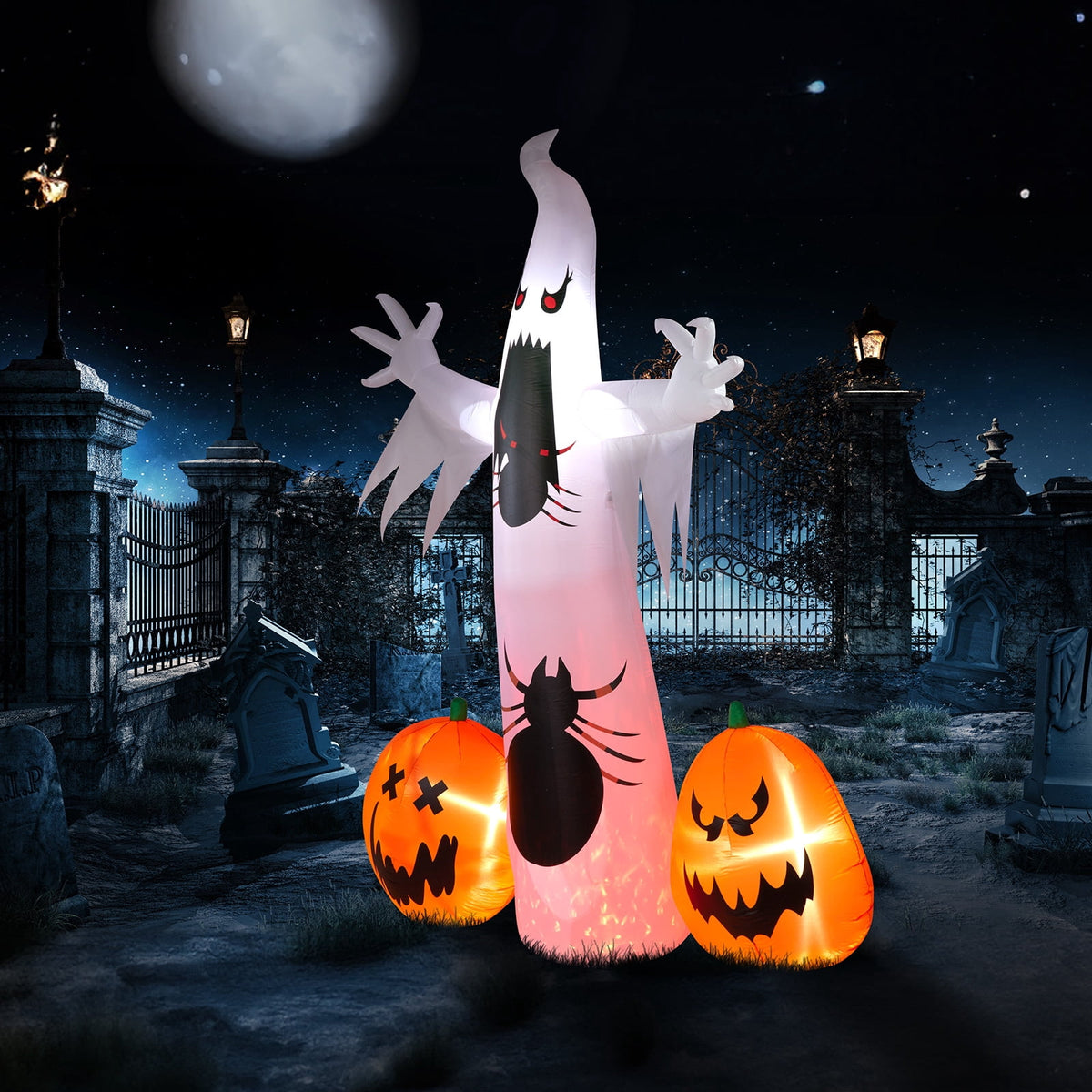 11.8FT Halloween Inflatable Ghost Spider Pumpkin with LED Lights for Yard