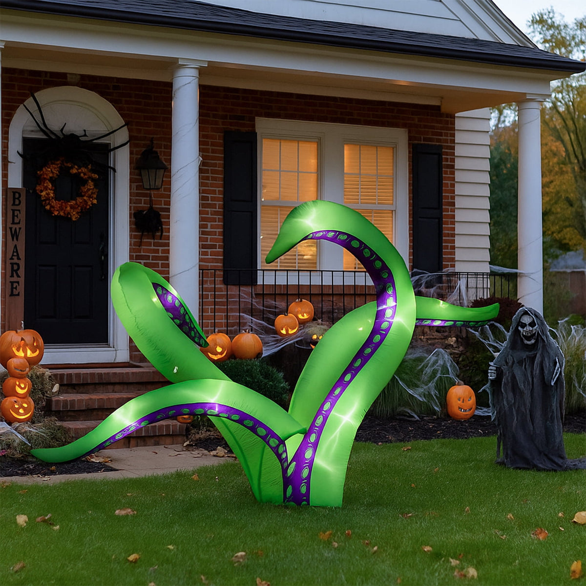 2 Pack Halloween Inflatable Octopus Tentacles Outdoor Decorations, Blow Up Hanging Decoration with Built-in LED Lights, Striking Window Decor for Halloween Party Outdoor Yard Garden Lawn Décor