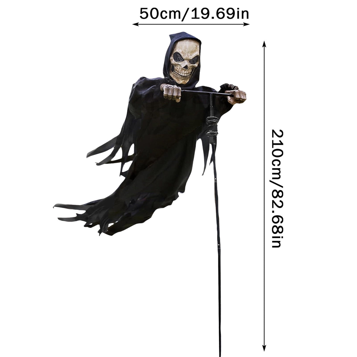 6.9FT Skeleton Outdoor Halloween Decoration, Flying Reaper Ghost Scarecrow for Garden, Porch & Yard, Rotated Skull Spooky Prop for Haunted House Décor