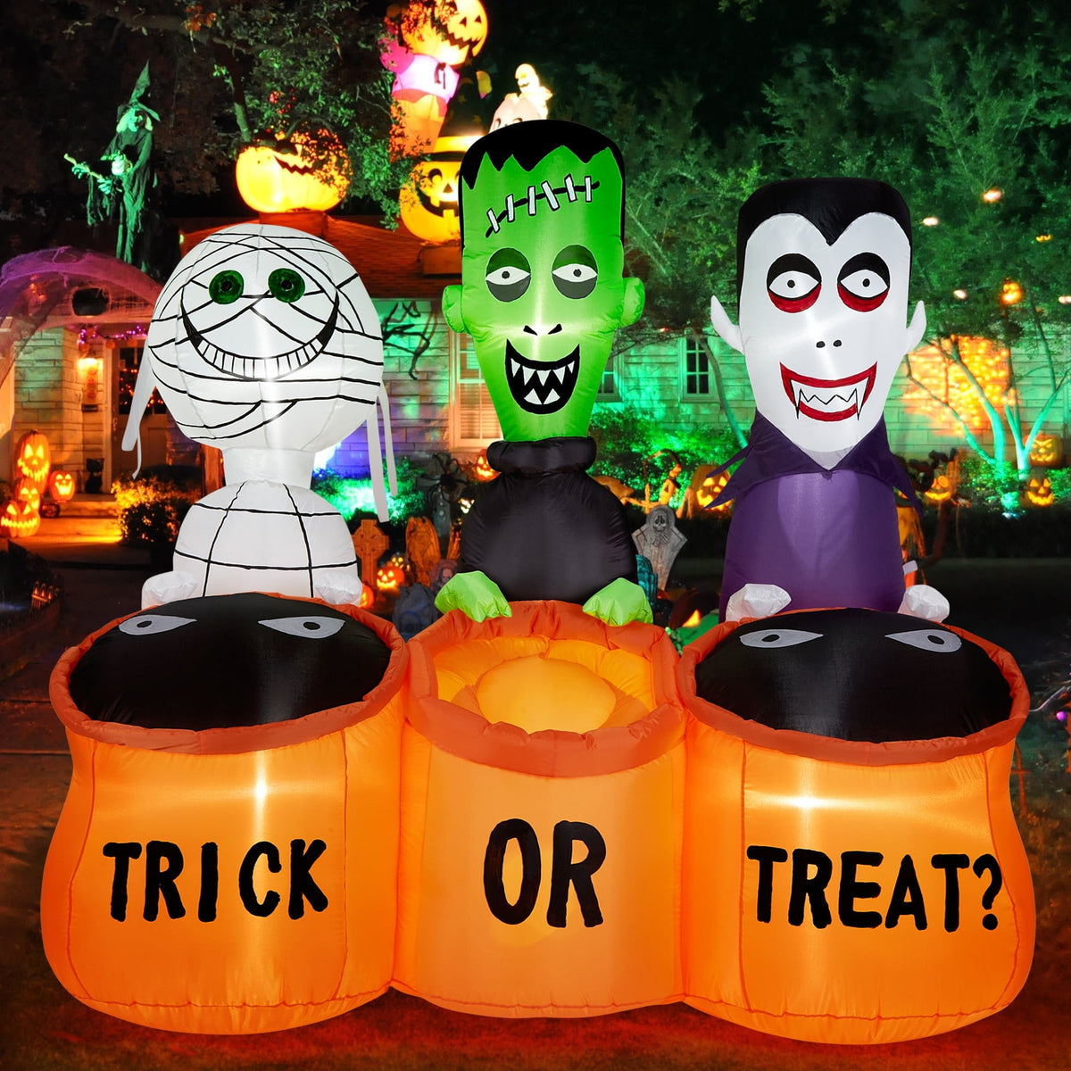 5.7FT Inflatable Halloween Inflatable Crawling Green Ghost with Tombstone Built-in LED Lights Inflatable LED Lights Blow Up Yard Decoration