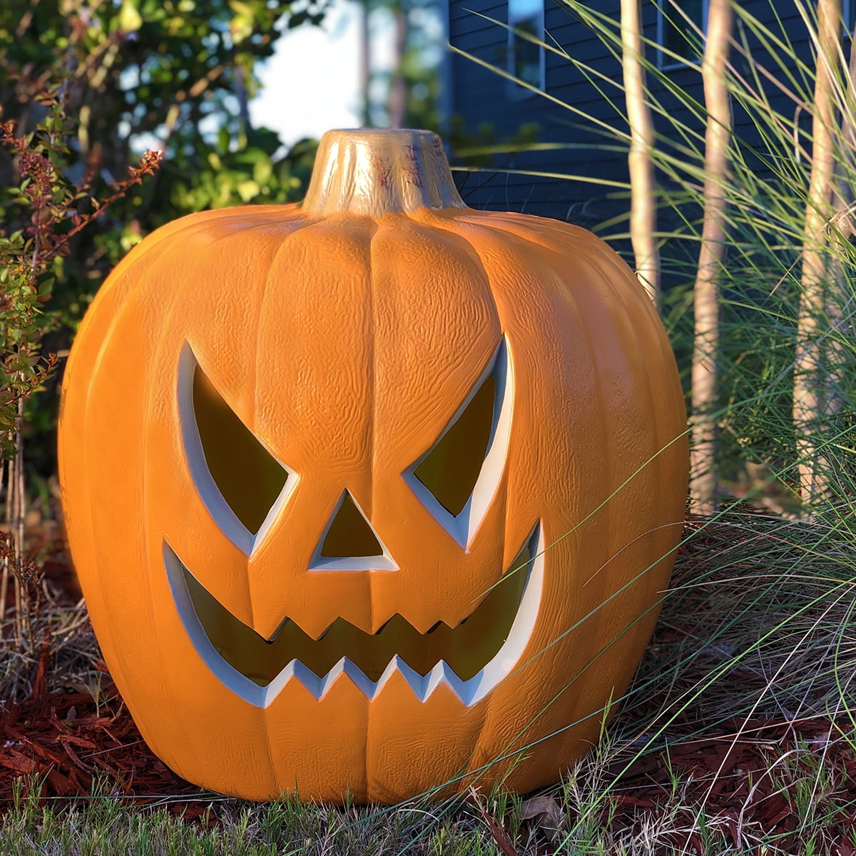 Gamexcel 21" Jack O Lantern Halloween Plastic Pumpkin Lights with Pre-lit LED Bulbs - Indoor/Outdoor Smile Face Decoration