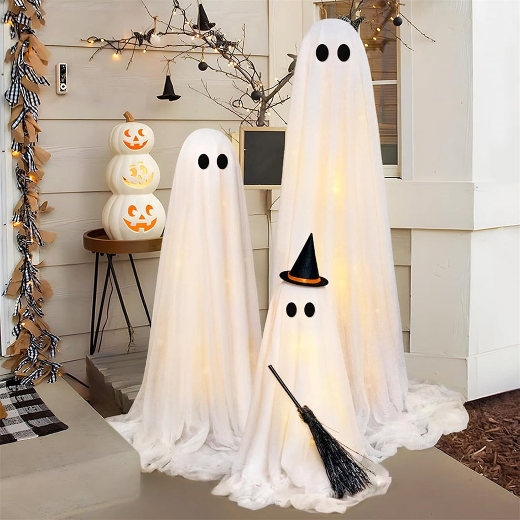 Halloween Ghost Decor, Light Up LED Ghost Decoration with Remote Control, Spooky Ghost Light for Indoor Outdoor Yard Porch Halloween Party,3PC