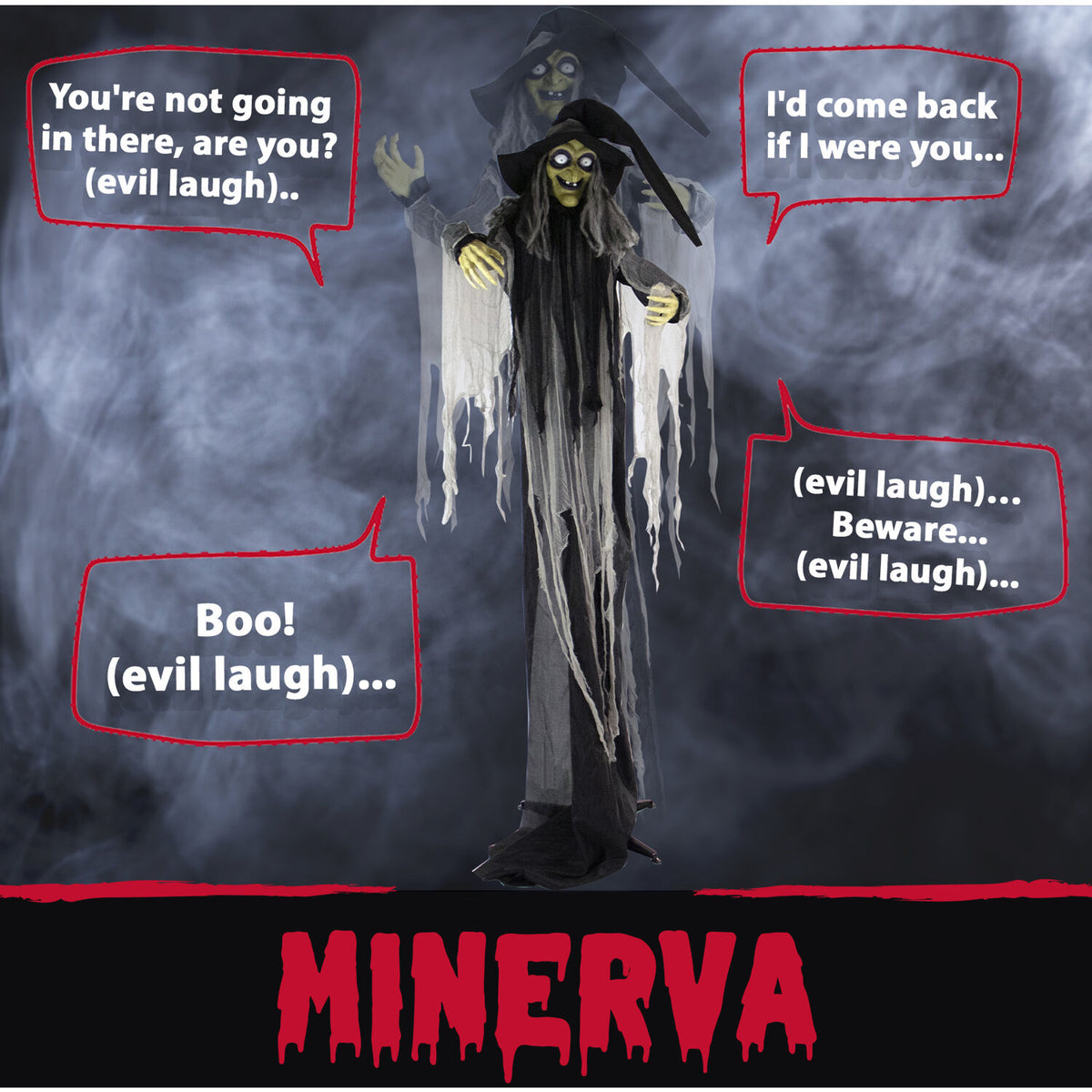 Haunted Hill Farm 6 ft Animatronic Talking Forest Witch with Movement and Lights for Scary Halloween Decoration, HHWITCH-44FLSA