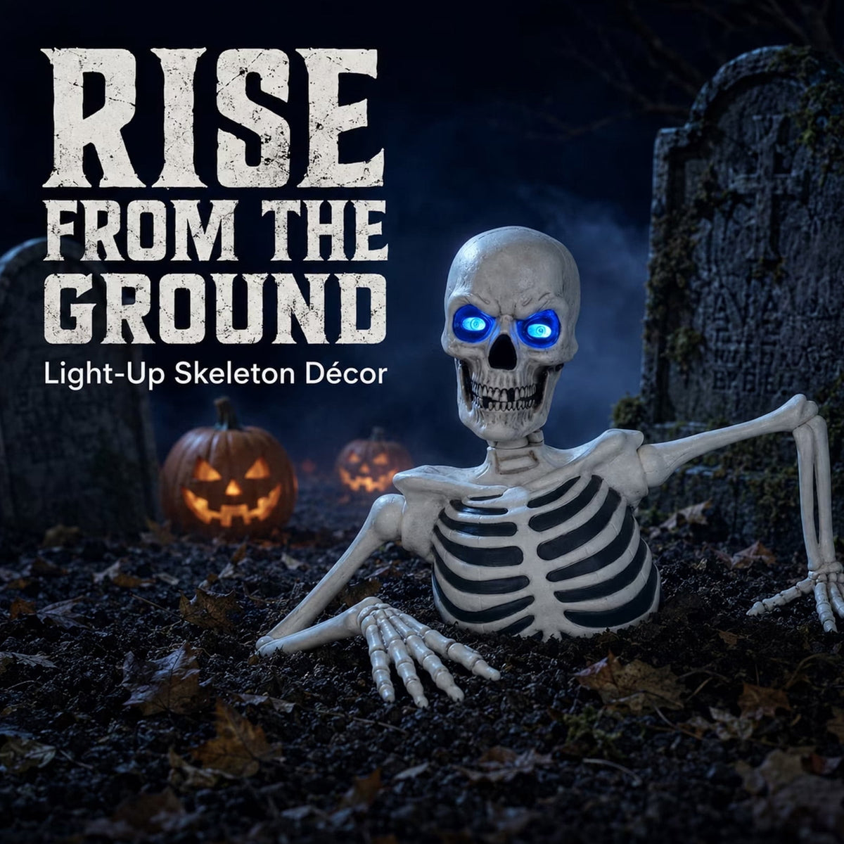Halloween Groundbreaker Skeleton Statue, 11.8in Light Up Blue LED Eyes Skeleton Ground Breaker Outdoor Yard Lawn Porch Decor Gift